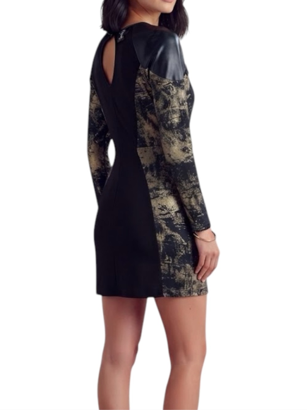 RIVER ISLAND Paneled Bodycon Mini Dress Faux Leather Metallic 6 Glam Y2K Party